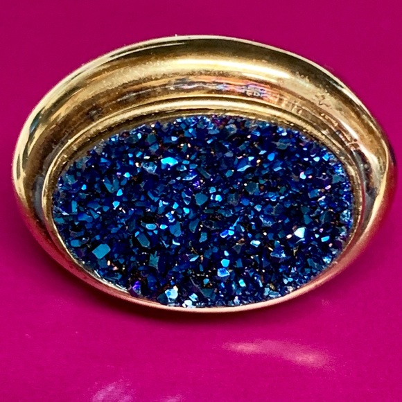 TECHNIBOND OVAL BLUE DRUSY QUARTZ RING NIB - Picture 8 of 8